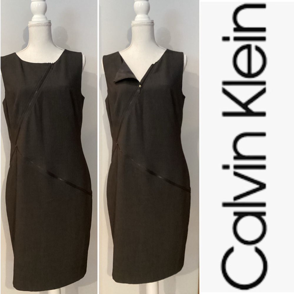 EUC Calvin Klein charcoal gray zipper Sheath Dress  size 12.